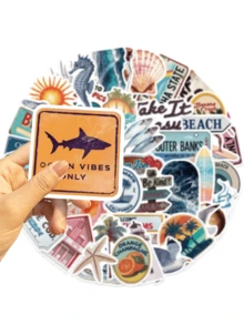 50pcs Summer Aesthetic Stickers, Beach Vacation Theme Waterproof Decals, Suitable For Water Bottles, Skateboards, Laptops, Phones, Journals, Scrapbooks - Multicolor - View 4