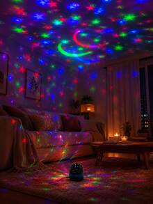 1pc [Room Decor Light] Colorful Star & Moon Projection Lamp, USB Powered, Suitable For Bedroom, Game Room, Party And Holiday Atmosphere - 彩色 - 查看 6