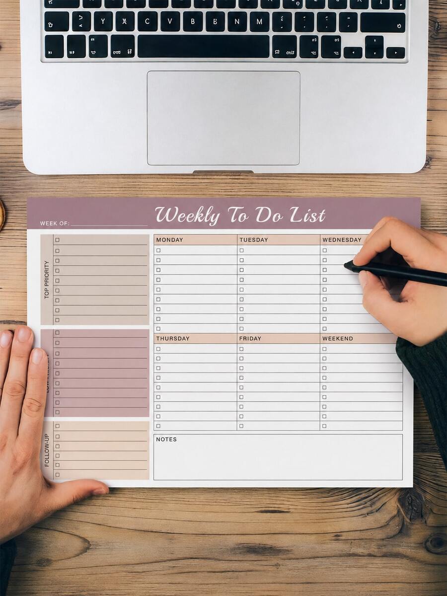 budget planner 1本週計畫筆記本，A4每日與週計畫，螺旋裝訂筆記本，24頁待辦清單筆記本，辦公用品，成人禮物，返校用品，桌面配件