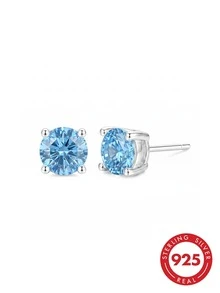 925 Sterling Silver 6mm Blue Zirconia Cartilage Hoop Earrings, Hypoallergenic Daily Wear, Gift Box - Silver - View 2