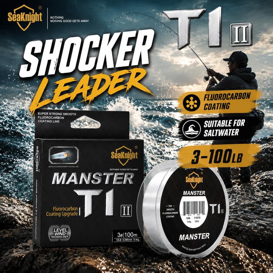 SeaKnight T1 II Fluorocarbon Coated Fishing Line, 100m/50m, Fluorocarbon Coating For Strength And Durability, Excellent For Casting And Hooking