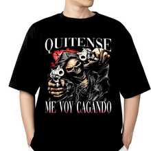 Playera 100% Algodón Peinado Cuello Redondo Modelo Calaca Para Gym Quitense Me Voy Cagando Unisex - Negro - Ver 1