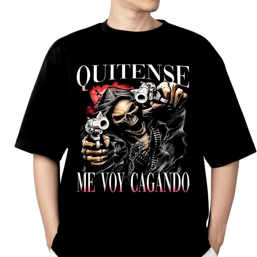 Playera 100% Algodón Peinado Cuello Redondo Modelo Calaca Para Gym Quitense Me Voy Cagando Unisex - Negro - Ver 1