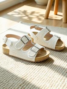 Popular Best-Selling 3-12 Years Old Kids Light White Sandals, Linen Tassel + Double Hook-And-Loop Closure, Fresh Artistic Style - Beige - View 1