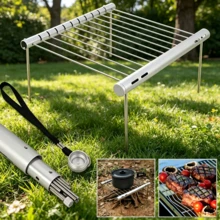 1 Set Portable Outdoor Stainless Steel Collapsible BBQ Grill, Lightweight Cooking Tool For Camping, Picnic, Hiking, Easily Unlock Open Fire Cooking Experience. Heat Resistant, Rust Resistant, Stable Load-Bearing, Can Directly Place Pots Or Ingredients, Compatible With Open Fire And Charcoal. - Multicolor - View 3