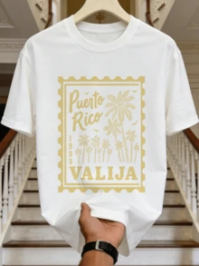 Men's Summer Casual Soft Round Neck Short Sleeve-Shirt,Puerto Rico Stamp Print Graphic Is Suitable Spring And Summer Wear. - White - View 5