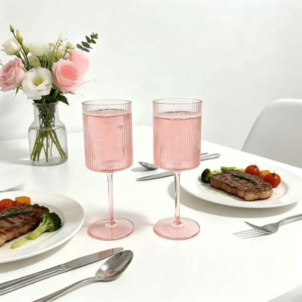 12/6/2/1pc Pink Striped Cylindrical High Stem Wine Glasses, Suitable For Friends Gathering, Wedding, Banquet, Holiday, Birthday Party, Champagne Glasses, Can Be Given As Gifts To Friends, Family And Husband, Create New Year Party Atmosphere Champagne Glasses, Valentine's Day Gift, Suitable For Outdoor And Camping.