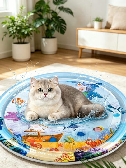 Water-Filled Inflatable Round Cat Water Play Mat, Pet Water Bed, Dog And Cat Summer Cooling Mat, Animal Oasis Pet Water Mat, Water Bed Play Mat, Thickened PVC Scratch-Resistant, Cool And Comfortable Pet Mat