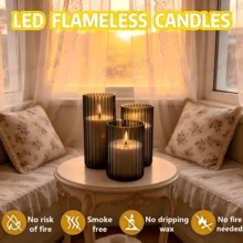 3 قطع شموع LED بدون لهب، تعمل بالبطارية (البطاريات غير مشمولة)، غلاف أكريليك مخطط عمودي، لهب وامض واقعي، بدون حرارة، إضاءة جو رومانسية قابلة لإعادة الاستخدام، مناسبة للزفاف والخطوبة والحفلات وديكور المنزل - الشموع العمودية - مشاهدة 11