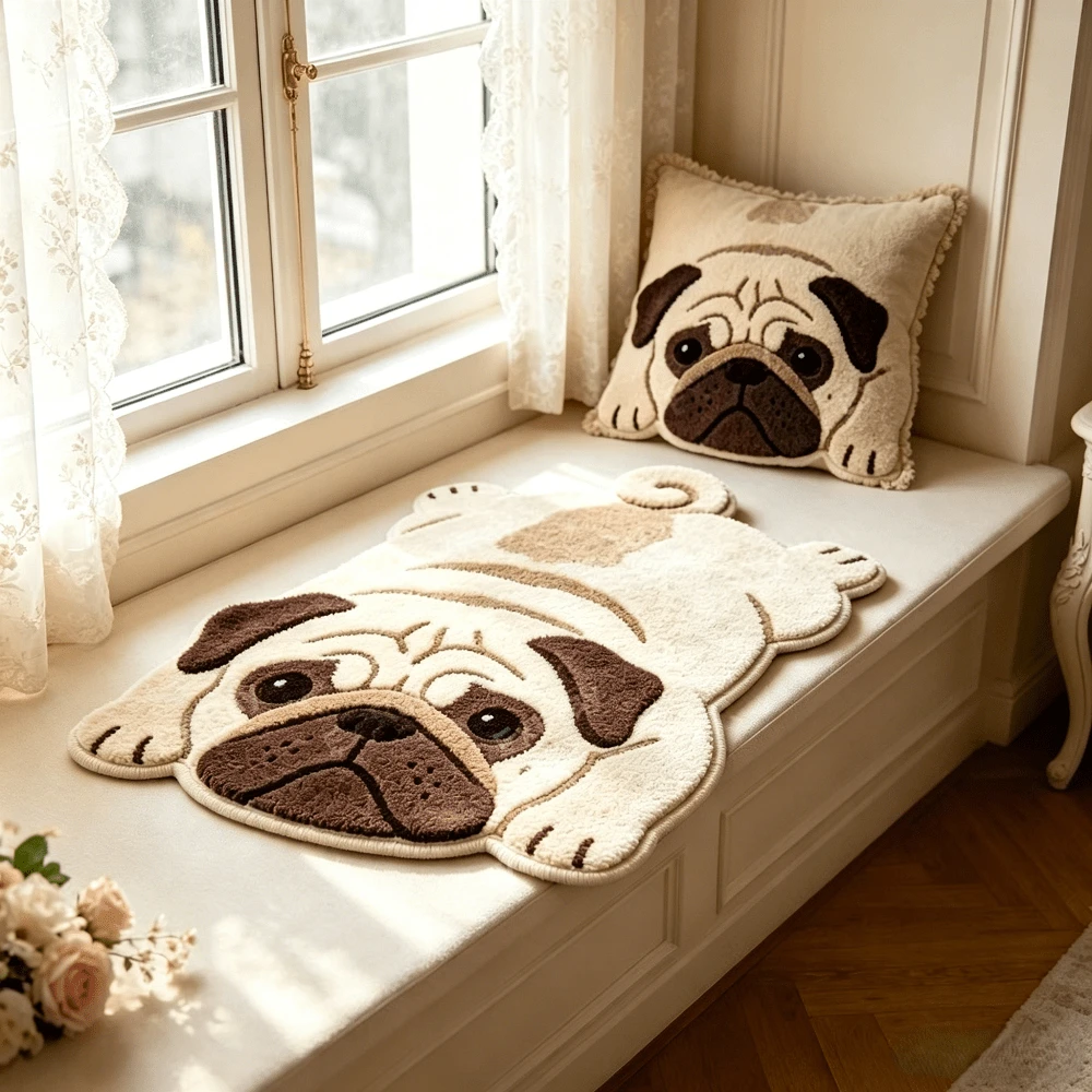 1pc Pug Shaped Area Rug, Pink Bedroom Decor, Small Rug, Carpet, Home Decor, Living Room Rug, Living Room Small Rug, Bedroom Rug, Living Room Home Decor, Outdoor Rug, Washable Rug - Multicolor 5 - View 1