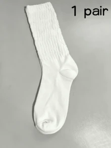 1/2/3/4 Pairs Crew Socks For Women Multipairs Cushioned Athletic Socks Retro Slouch Socks Mid Calf Rib Tube Socks - White - View 6