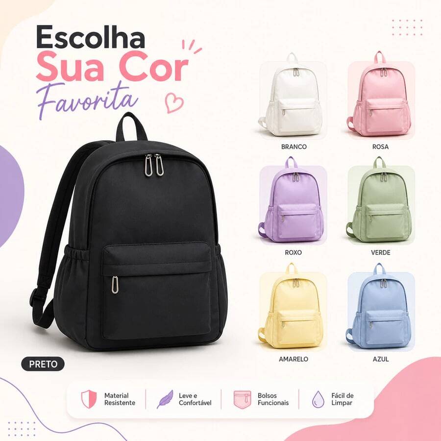 Mochila universitária estilo INS: Simples e versátil, mochila estudantil de grande capacidade, mochila de viagem para laptop em cor sólida(Cor aleatória) - Retângulo - Visão 1