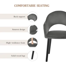 Goeurvant Modern Crescent-Back Upholstered Dining Chairs With Armrests And Solid Wood Legs For Dining Room, Living Room, Study - Set Of 2 / Set Of 4 / Set Of 6 - Dark Gray/Velvet - 深灰色 - 查看 4
