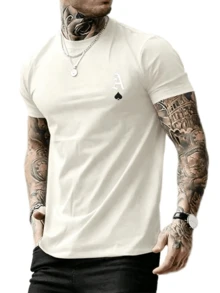 Manfinity Men's T-Shirt With Poker Print. - 杏色 - 查看 7