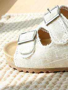 Popular Best-Selling 3-12 Years Old Kids Light White Sandals, Linen Tassel + Double Hook-And-Loop Closure, Fresh Artistic Style - Beige - View 5