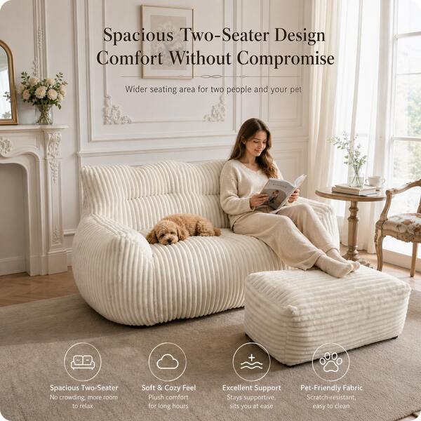 Riesiger, kuscheliger 2-Sitzer-Sitzsack mit Hocker, mit Memory-Schaum gefülltes Sofa für Erwachsene und Kinder, ideal für Wohnzimmer, Schlafzimmer und Spielzimmer
