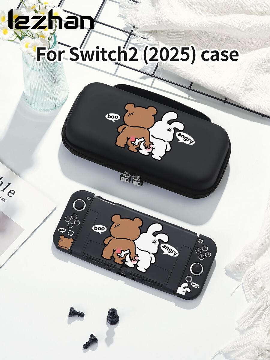 Nuevo accesorio para consola de juegos Switch 2 (2025), 1 pieza funda protectora con estampado de pareja de animales de dibujos animados, compatible con Switch 2, Switch NS/Switch OLED/Lite, accesorio para consola de juegos Switch, bolsa de almacenamiento, funda protectora Switch, regalo romántico para jugadores de Switch - Multicolor - Ver 1