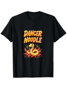 1pc Men's 100% Cotton 180G Crew Neck T-Shirt, S-XXXL, Funny Dangerous Noodle Snake Terrier Print, Short Sleeve Casual Top - 黑色 - 查看 1