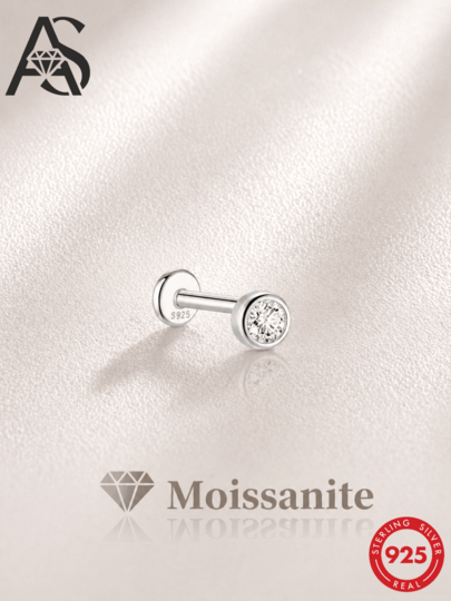AnlaScheer 1 chiếc khuyên sụn helix mặt phẳng gắn đá Moissanite 0.1CT, bạc 925, đính viền tròn, trang sức đính hôn cưới cô dâu cho nữ