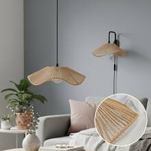 Bohemian Rattan And Paper Woven Lampshade, Pendant Light Shade, Artistic Decorative Lampshade, Rustic Farmhouse Style Pendant Light Shade, Asymmetrical Pendant Light, Handmade Woven Lampshade, Warm Light Lampshade (Light Bulb Not Included) - Paper Woven Lampshade - View 3