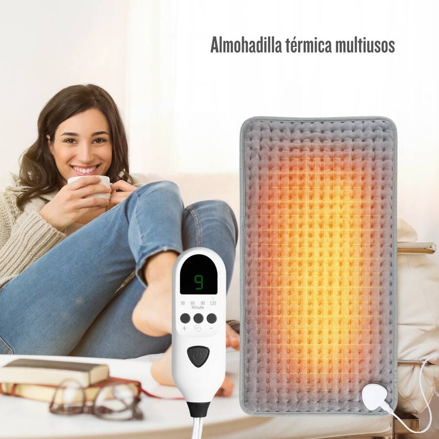 Almohadilla térmica multifuncional, calentamiento rápido, temperatura constante sostenida, lavable a máquina. - gris - Ver 1