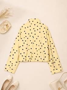 Chaqueta ligera de cuello alto con cordón y plisado de lunares para primavera, verano y otoño - Amarillo - Ver 2