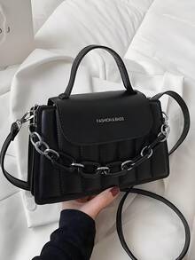 Shoulder Bags Handbag Simple Design PU Leather Shoulder Bag Women's Chain Imitation Embroidery Thread Women's Shoulder Bag Shoulder Bag,Women Handbags - 黑色 - 查看 10