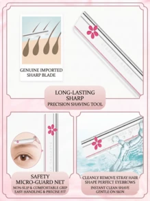 KAI 3/5/6PCS Stainless Steel Eyebrow Razor Set, Eyebrow Trimmer & Facial Hair Remover For Women, Sharp Precision Blades With/Without Safety Guard, Portable Makeup Tool For Eyebrows, Face & Peach Fuzz, Travel Essentials, Beauty Accessories, Gift Idea - Pink - View 5