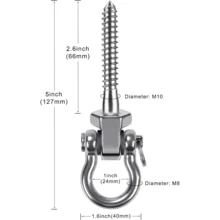 Set Of 2 Permanent Antirust 304 Stainless Steel Screw Bracket Heavy Duty 180° Swing Hangers, 1800LB Capacity Playground Yoga Hammock Rope Tire Web Chair Sandbag Punching Bag Porch Swing Sets - Silver - View 6