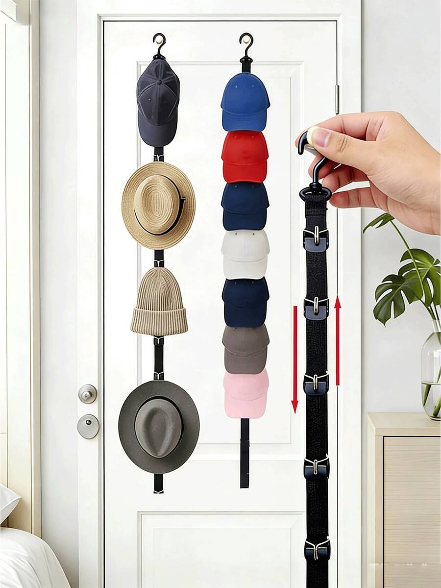 Adjustable Hat Storage Rack & Hat Organizer, Suitable For Home Closet Or Door Hat Display Rack – With 8 Hat Hooks, Wall-Mounted Design With Hooks, Keeps Hat Collection Organized, Made Of Wood And Metal, Space-Saving Closet Organizer - Multicolor - View 1