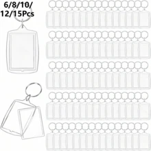 6/8/10/12/15Pcs Transparent Acrylic Photo Frame Keychain - DIY Rectangular Picture Pendant With Split Ring, Perfect Home Decor And Gift, Blank, Illustration, Key Ring - Multicolor - View 3