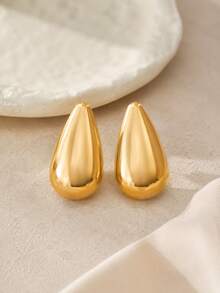 1 Pair Iron Smooth Polished Minimalist 3D Water Drop Shaped Iron Material Earrings - Water Droplets - View 4
