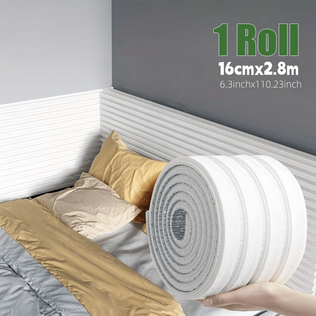 1 Roll 6.3 Inch X 110.24 Inch Self-Adhesive 3D Wall Panel, Peel And Stick, Easy To Install, 11mm Thick, Self-Adhesive Baseboard, Wall Panel, Suitable For Interior Wall Covering In Any Indoor Space, Modern Wallpaper