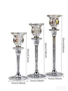 3pcs Crystal Glass Taper Candle Holders Set Goblet Shaped Crushed Crystal Stem Rhinestone Ball Tall Candlestick Stand Different Heights Luxury Table Centerpiece For Wedding Party Dinner Home Decor - Candlestick - View 8