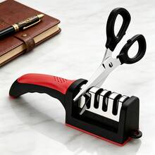 4-Stage Knife Sharpener, Handheld Kitchen Sharpening Tool – Multipurpose Sharpener For Repair, Restore & Polish Blades, Ergonomic Compact Design For Home Kitchen Use, 1/2 Packs (Red/Black) - Black - View 4