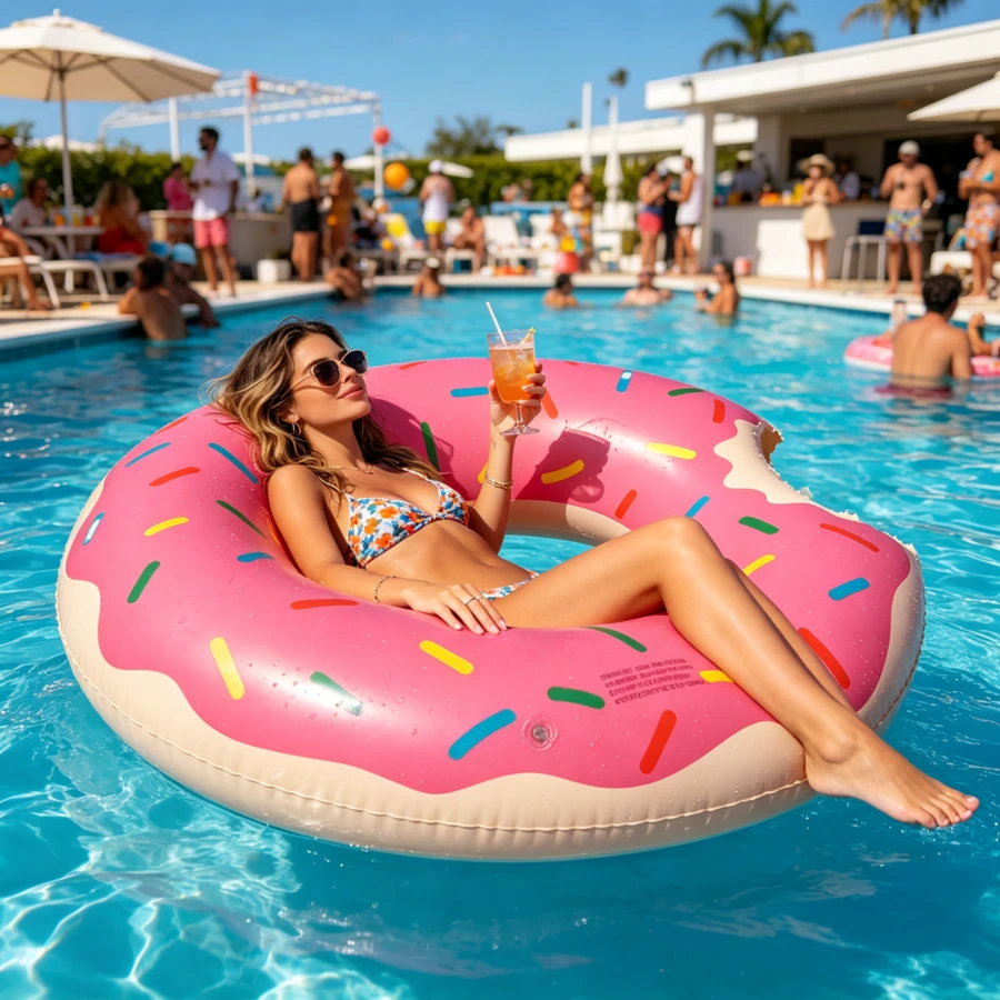 1pc Creative Donut Shaped Inflatable Swim Ring, Summer Pool & Beach Float, Party Decoration, Perfect Summer Gift For Adult Vacation Relaxation And Lounging - Swimming Ring - View 1