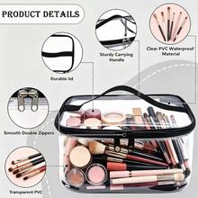 Bolsa de cosméticos portátil de PVC transparente con doble cremallera, impermeable, bolsa de aseo de viaje grande, organizador de almacenamiento de mano para cuidado de la piel, brochas de maquillaje, artículos de papelería para estudiantes, lápices, borradores, artículos de tocador de baño, artículos varios de escritorio para viaje, negocios y equipaje - Multicolor - View 3
