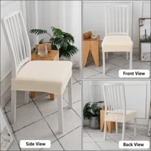 2/4pcs Chair Cover, Solid Color Jacquard High Elastic Chair Seat Cover, Soft & Comfortable, Removable Anti-Slip Adjustable Dust-Proof, Suitable For Dining Chairs, Office And Home Decor, Dining Chair Cover, Chair Seat Cover, Kitchen Chair Cover - Apricot - View 6