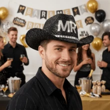 Rhinestone Western Hat Wide Brim Jazz Cap Stylish Sparkly Cowgirl Hat For Daily Life Party Stage  Holiday - Black - View 1