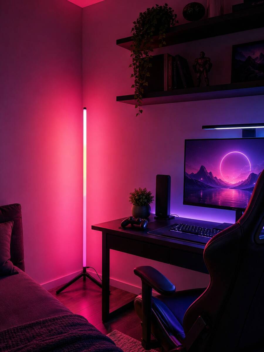 1個 [房間裝飾燈] 1.24米 RGB 地面氛圍燈，遙控顏色調節，適用於電視牆、床邊、遊戲室和家居裝飾