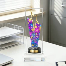 1 pieza Trofeo de acrílico personalizado, logotipo y texto personalizados, trofeo de acrílico personalizable, adecuado para trofeo de premio personalizado para eventos, con logotipo, opción ideal para regalo de reconocimiento de empleados - Multicolor - Ver 9