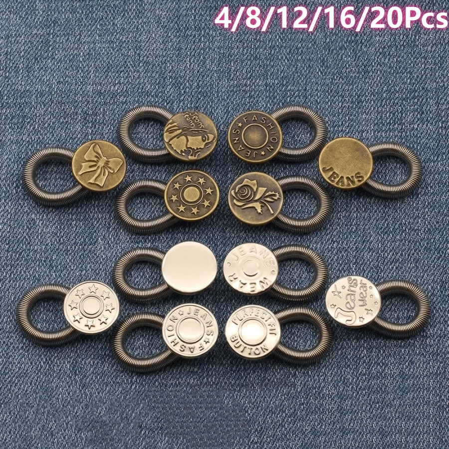4/8/12/16/20Pcs Random Button Extender For Pants And Jeans, Free Sewable Adjustable Stretch Waist Extender, Metal Button Waist Extender