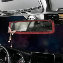 1PC Universal Butterfly Style Car Interior Rearview Mirror With Pearl Pendant & Rhinestones, Oblong Mirror Surface, Non-Prescription Lens, Sparkling Rhinestone Car Interior Ornament, Fits Most Vehicles, Ladies' Car Interior Accessory - Multicolor - View 11
