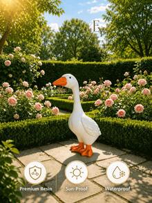 7 Inch Resin Goose Garden Sculpture - Weather-Resistant White Animal Decor - Rustic Style, Perfect For Outdoor Lawn, Garden And Porch - Multicolor - View 5