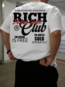 Camiseta Casual de Manga Corta para Hombre - Estampado con Lema Inspirador Bold RICH, Cuello Redondo Blanco, Corte Regular, Ropa Casual - Negro - Ver 2