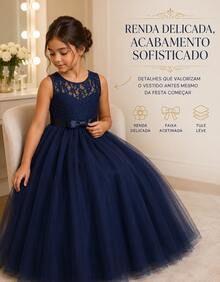 Children's Youth Long Party Dress Girl Flower Girl Bridesmaid Wedding Flower Girl Debutante Princess Miss - 3 To 16 Years - Premium Luxury - 藏蓝色 - 查看 3
