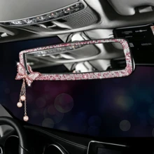 1PC Universal Butterfly Style Car Interior Rearview Mirror With Pearl Pendant & Rhinestones, Oblong Mirror Surface, Non-Prescription Lens, Sparkling Rhinestone Car Interior Ornament, Fits Most Vehicles, Ladies' Car Interior Accessory - Multicolor - View 12