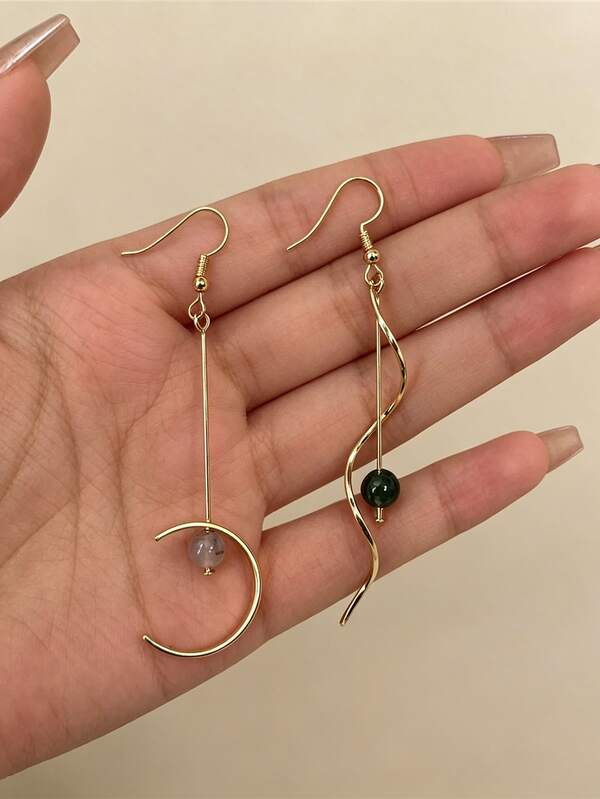 1 par de pendientes de media luna asimétricos vintage, joyería de estilo europeo para mujer, adecuados para fiestas, banquetes, viajes, bodas, vacaciones y uso diario