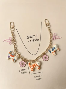 1pc Cute Cat Bag Chain, Bag Extension Chain, Wallet Chain Replacement, 11 Inch Short Chain, Enamel Flower Pendant, Bag Handle Extender, Decorative Bag Chain, Suitable For Wallet Handbag Crossbody Bag, Gold Chain - Multicolor - View 13