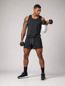 Men's Solid Color Sports Shorts With Drawstring And Pockets, Lightweight And Comfortable, Suitable For Summer Sports And Casual Wear Black - Black - View 4